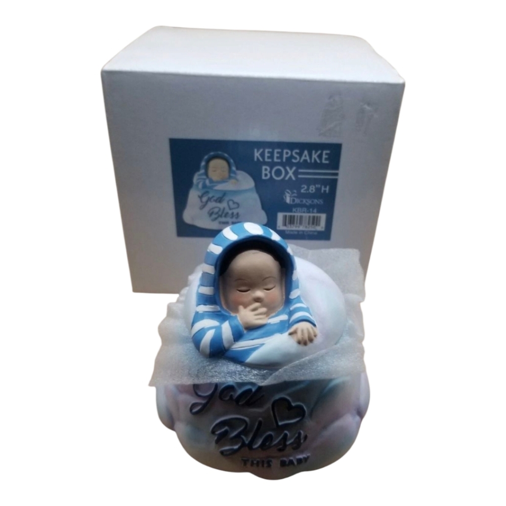 Dicksons God Bless This Baby Boy Or Girl Resin Keepsake Box - You Pick